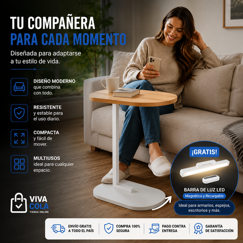 ☕🏡 MESA AUXILIAR PREMIUM  ✨ Todo lo que necesitas al alcance de tu mano  🎁 Recibe GRATIS una Barra de Luz LED Magnética