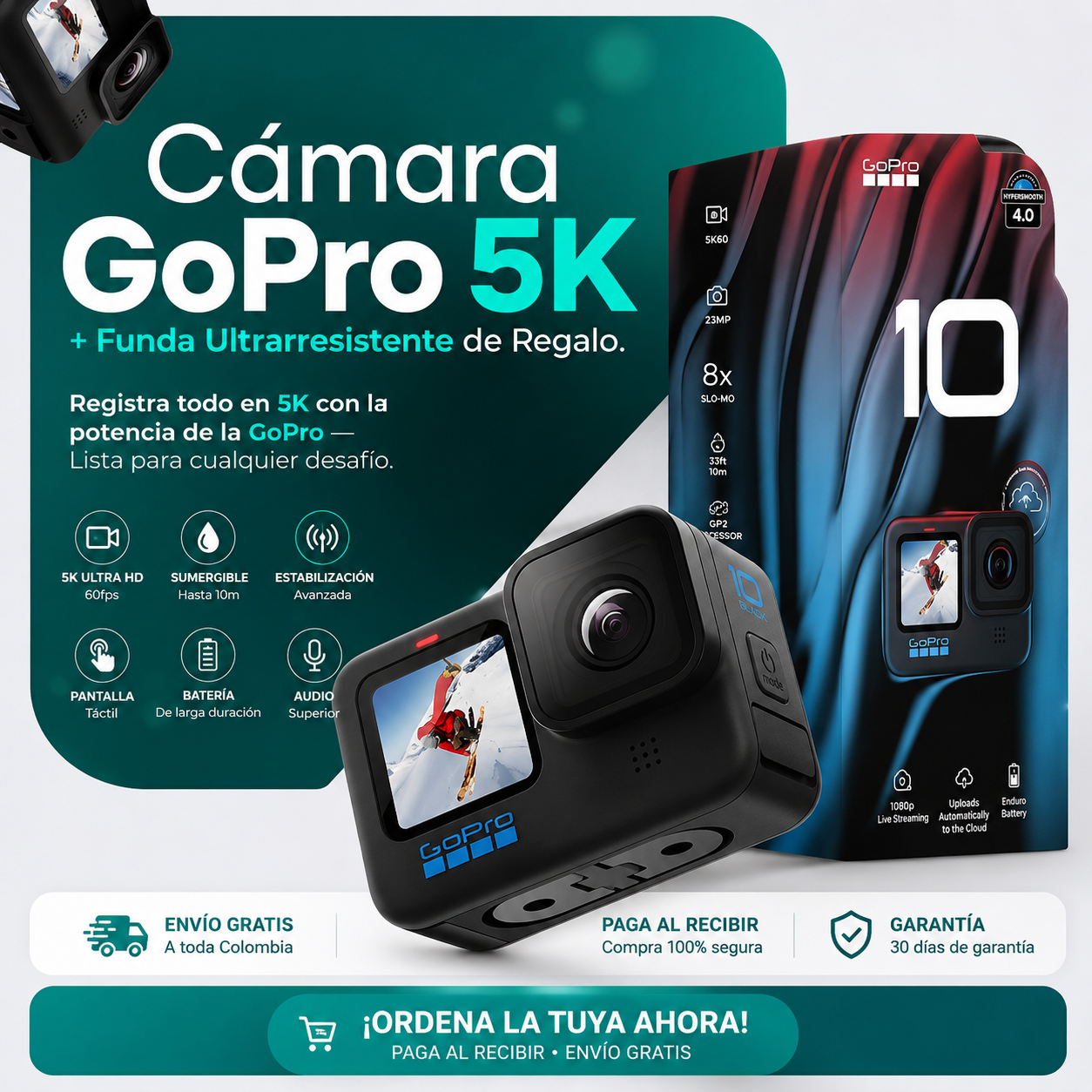 🔥 LIQUIDACIÓN DE STOCK: - CÁMARA GOPRO 5K + FUNDA ULTRARRESISTENTE DE REGALO - [PROMOCIÓN DE CUMPLEAÑOS]