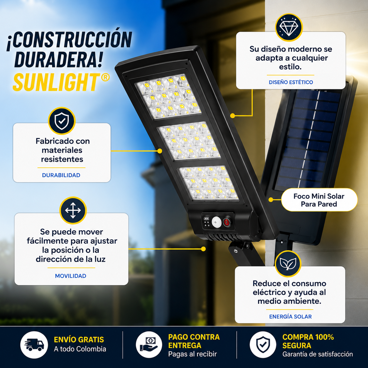 🔥 AHORRA HASTA 72% DE ENERGÍA - SUNLIGHT - Foco Mini Solar Para Exteriores