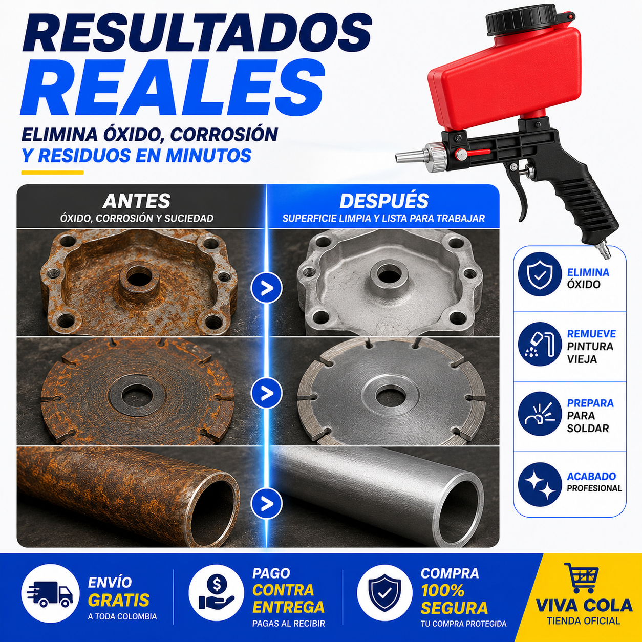 🔥 LIQUIDACIÓN DE STOCK PROMO: PISTOLA CHORRO DE ARENA NEUMÁTICA