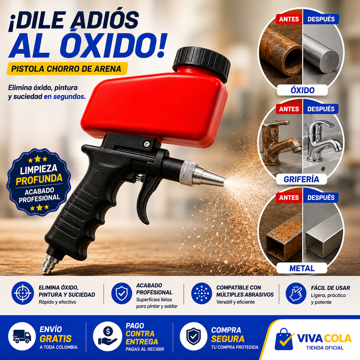 🔥 LIQUIDACIÓN DE STOCK PROMO: PISTOLA CHORRO DE ARENA NEUMÁTICA